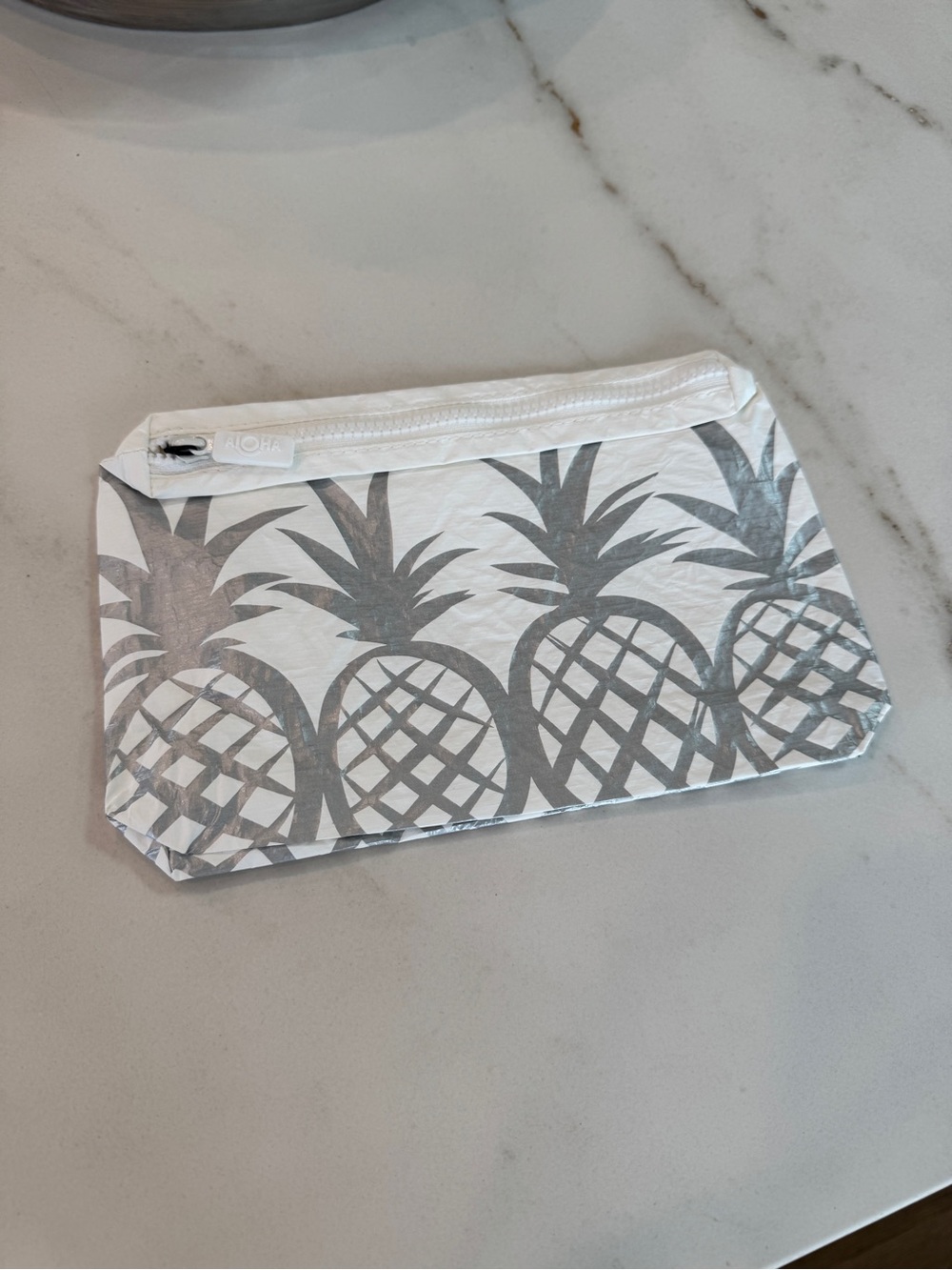 ALOHA Collection White Pouch with Silver Pineapple Print - Picture 3 of 9